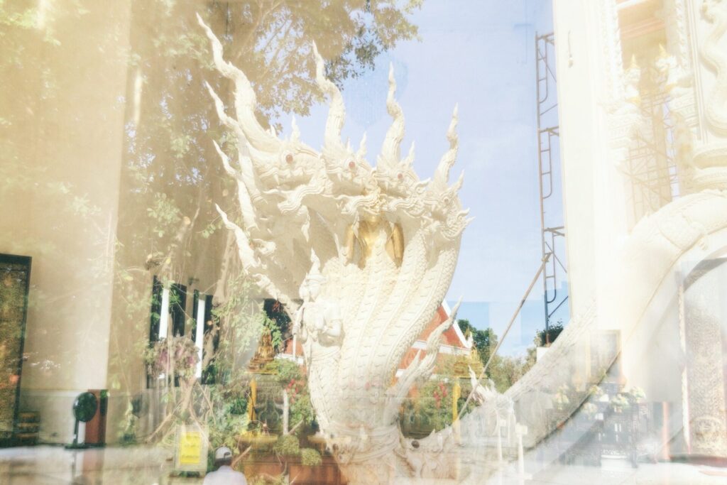 本堂の入り口に鎮座する守護神ナーガ。